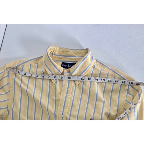Ralph Lauren Shirt XXL Classic Fit Yellow Blue Stripe Oxford Preppy Old Money - Picture 8 of 16